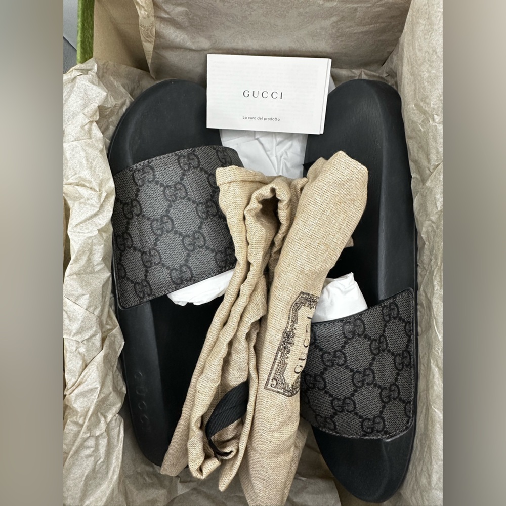 Authentic Gucci Black Monogram Slide Sandals